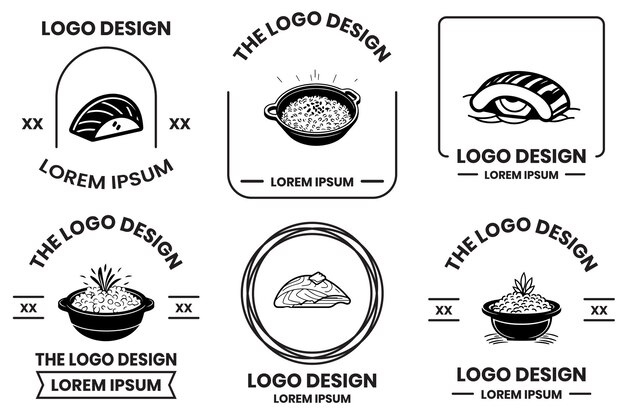 Vector logotipo de comida japonesa o comida china en estilo artístico de línea plana aislado en el fondo