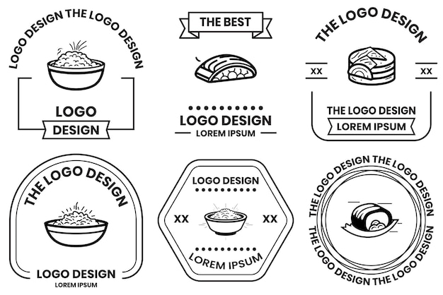 Logotipo de comida japonesa o comida china en estilo artístico de línea plana aislado en el fondo