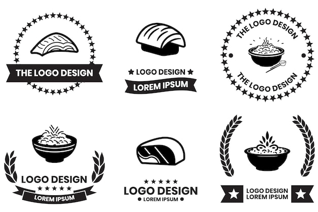 Logotipo de comida japonesa o comida china en estilo artístico de línea plana aislado en el fondo