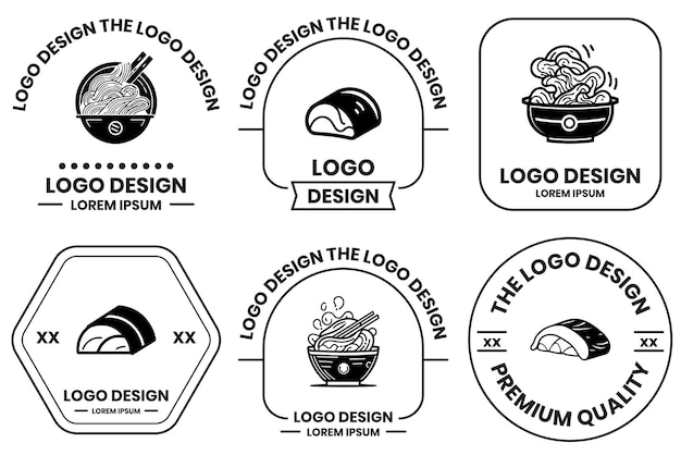 Logotipo de comida japonesa o comida china en estilo artístico de línea plana aislado en el fondo