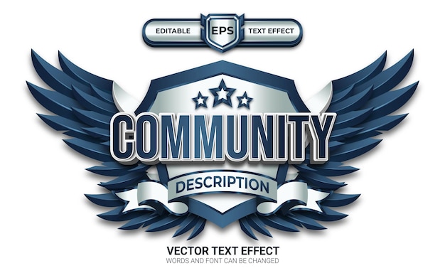 Vector logotipo de community esport con efecto de texto editable