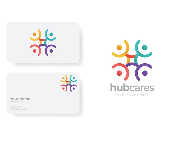 Logotipo de Community People Care con plantilla de tarjeta de visita en diseño plano