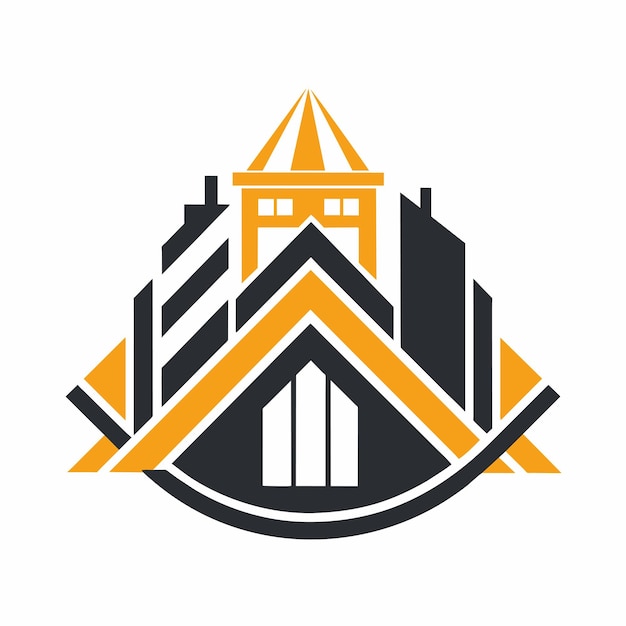 Un logotipo para una compañía de construcción con una mezcla de elementos arquitectónicos y formas abstractas Crea una fusión de arquitectura tradicional china con elementos futuristas