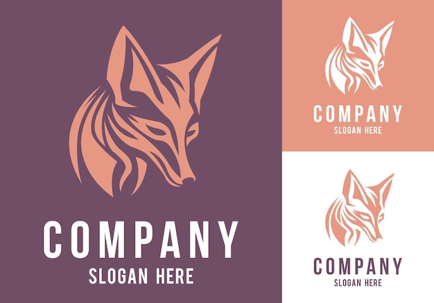Logotipo de la compañía Fox Head ilustración de línea vectorial en fondo oscuro y blanco Diseño del logotipo comercial de Fox Face