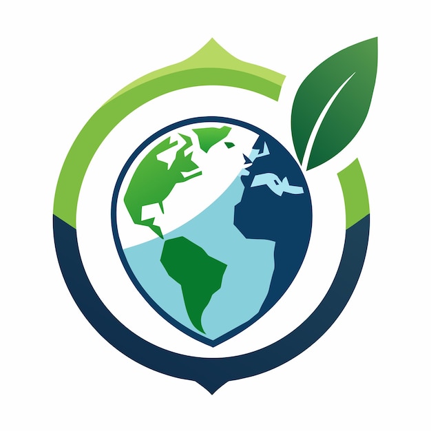 Logotipo de una compañía con una hoja verde en la parte superior que simboliza la naturaleza y la sostenibilidad Crear un logotipo simple que transmita el mensaje de proteger nuestro planeta