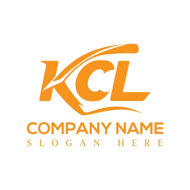El logotipo de la compañía KCL en naranja con Swoosh y texto