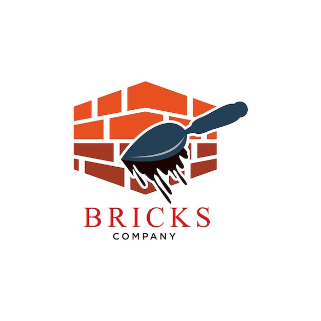 Logotipo de la Compañía de Ladrillos con Trowel y Pared de Ladrillo