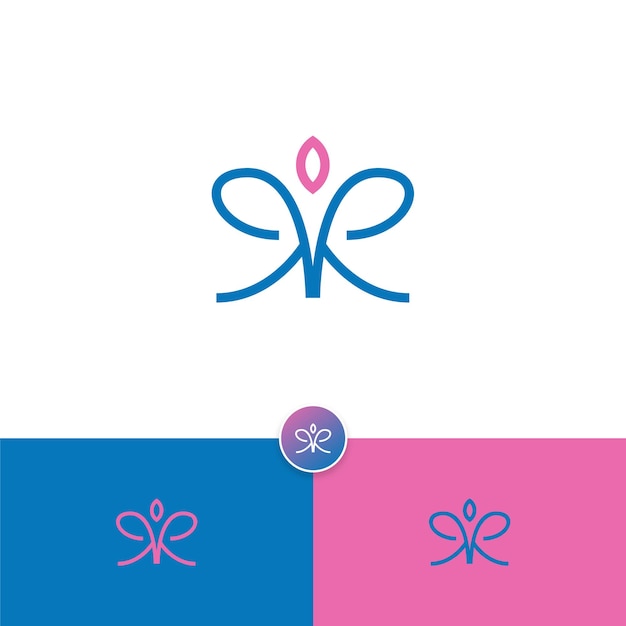 un logotipo para la compañía de mariposas y un logotipo azul y rosa