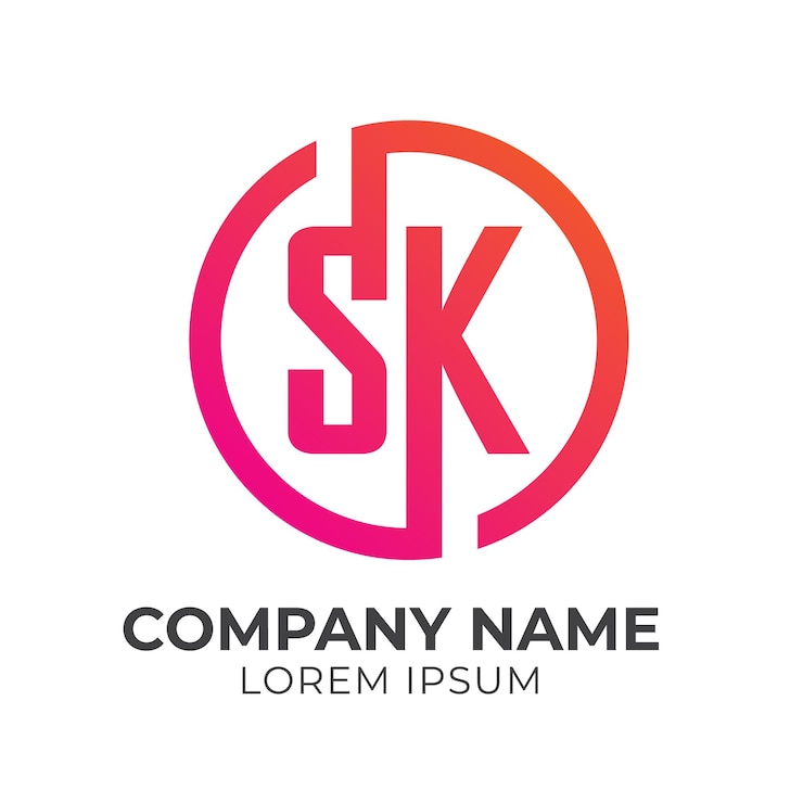 Vector el logotipo de la compañía sk en un círculo de gradiente rojo y rosa