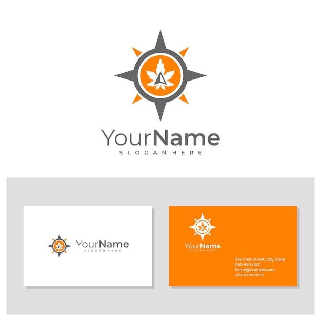Logotipo de Compass Cannabis con plantilla de tarjeta de visita Conceptos creativos de diseño de logotipo de Cannabis