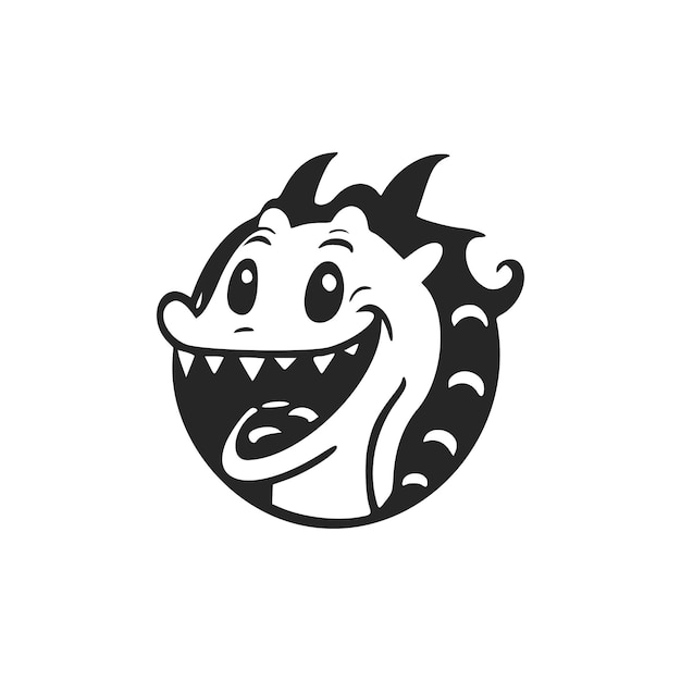 Logotipo sin complicaciones en blanco y negro con un adorable cocodrilo alegre