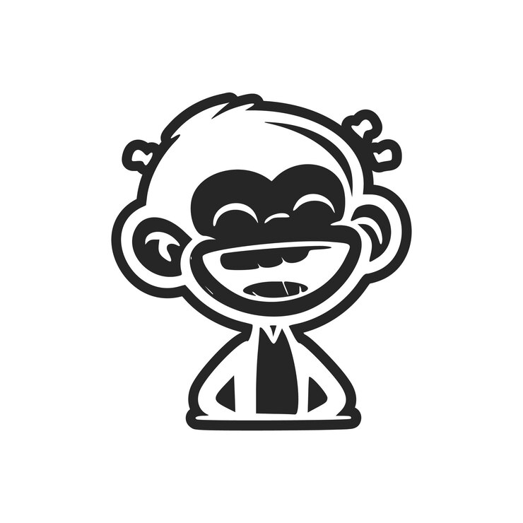 Vector logotipo sin complicaciones en blanco y negro con mono estético y lindo
