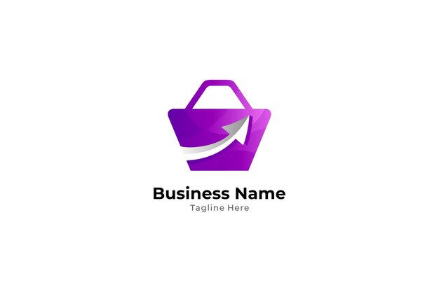 Logotipo de compras y flechas El estilo de diseño plano es simple, abstracto, joven, femenino y moderno. Ideal para tiendas en línea, compra y venta de negocios, comercio de compras en línea.