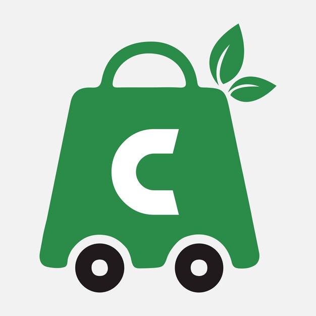 Logotipo de compras en la letra C Sign Leaf y icono de compras con concepto de logotipo