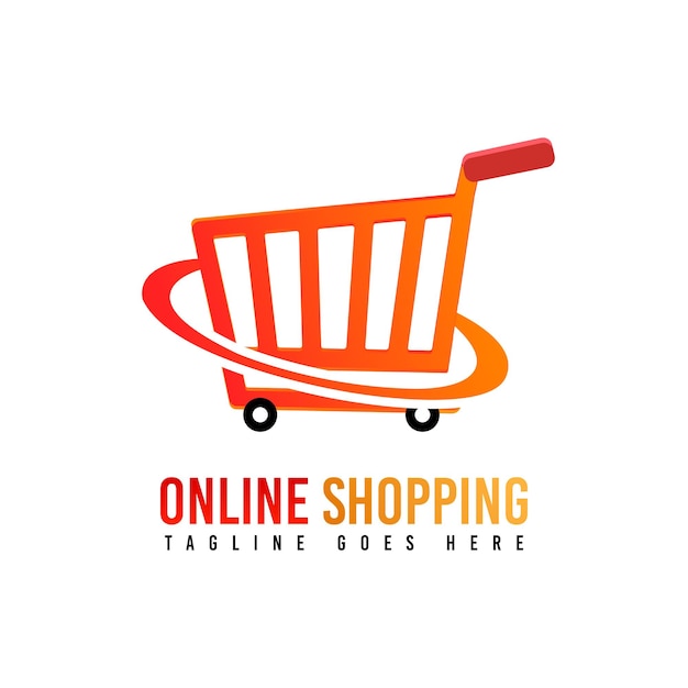 Logotipo de compras en línea con carrito de compras y gradiente
