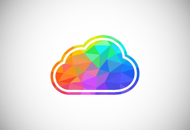 Logotipo de computación en la nube de baja poli poligonal Icono de nube de estilo de triángulos abstractos coloridos