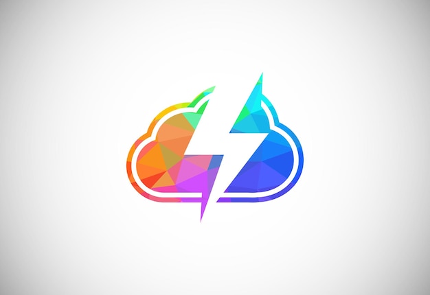 Logotipo de computación en la nube de baja poli poligonal Icono de nube de estilo de triángulos abstractos coloridos