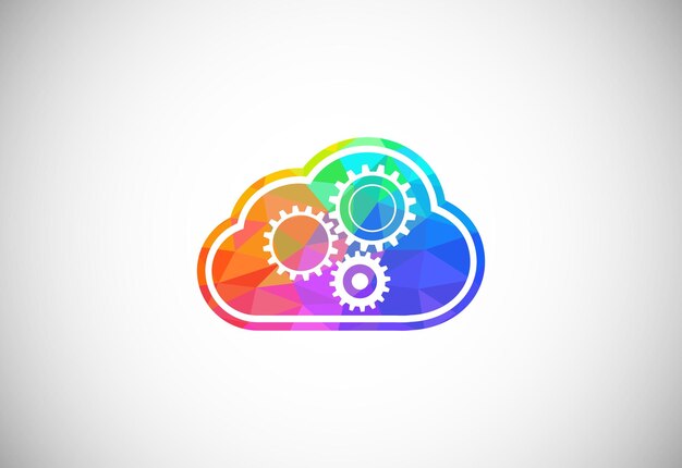 Logotipo de computación en la nube de baja poli poligonal Icono de nube de estilo de triángulos abstractos coloridos