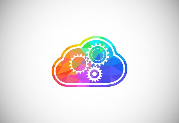 Logotipo de computación en la nube de baja poli poligonal icono de nube de estilo de triángulos abstractos coloridos