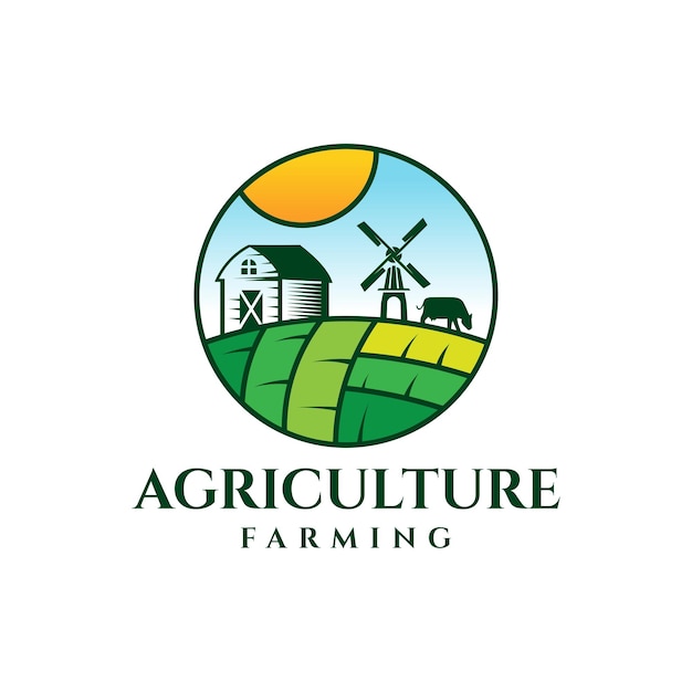 Logotipo del concepto de la granja agricultura y diseño del logotipo de la granja