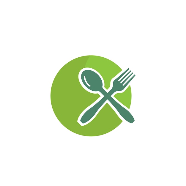 Logotipo de concepto de logotipo de alimentos saludables con el símbolo de una cuchara, un tenedor y una hoja. puede ser para restaurantes. logotipos de sitios web de productos de alimentos saludables para consultores de alimentos y otros.