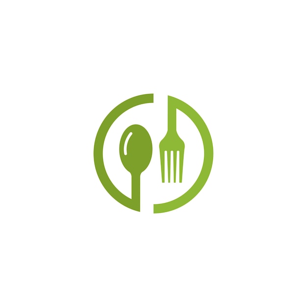 Logotipo de concepto de logotipo de alimentos saludables con el símbolo de una cuchara, un tenedor y una hoja. puede ser para restaurantes. logotipos de sitios web de productos de alimentos saludables para consultores de alimentos y otros.