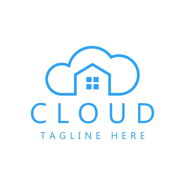 Logotipo de concepto simple para el logotipo de propiedad de venta y alquiler con ilustración abstracta de la nube y el hogar.