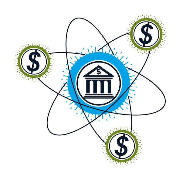 Logotipo conceptual de Banca y Finanzas, símbolo vectorial único. Sistema bancario. El Sistema Financiero Mundial. Circulación de Dinero.