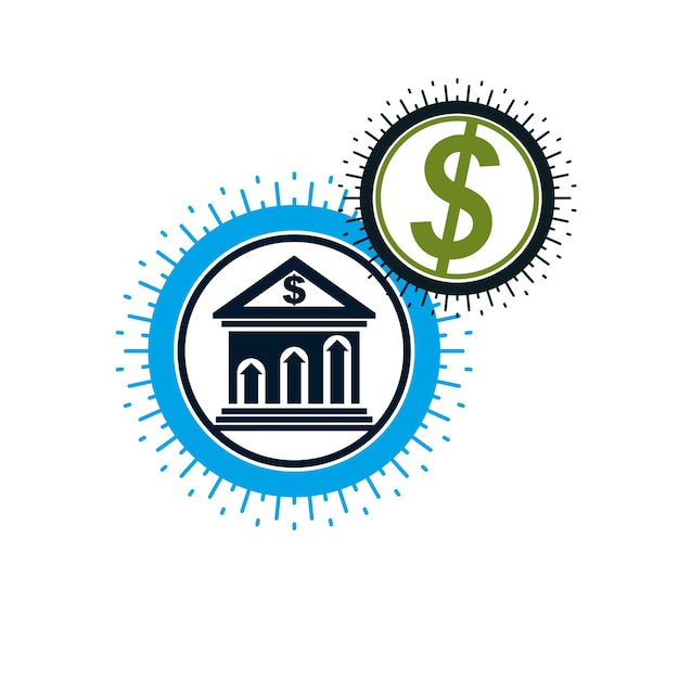 Logotipo conceptual de Banca y Finanzas, símbolo vectorial único. Sistema bancario. El Sistema Financiero Mundial. Circulación de Dinero.
