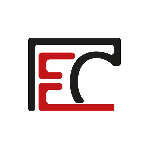 un logotipo conceptual de monograma CE en letras rojas y negras