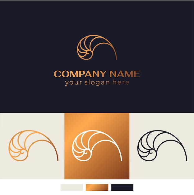 Logotipo de concha Naulilus de concha marina moderna Plantilla de logotipo lineal elegante para crear un logotipo de diseño de lujo único Vector