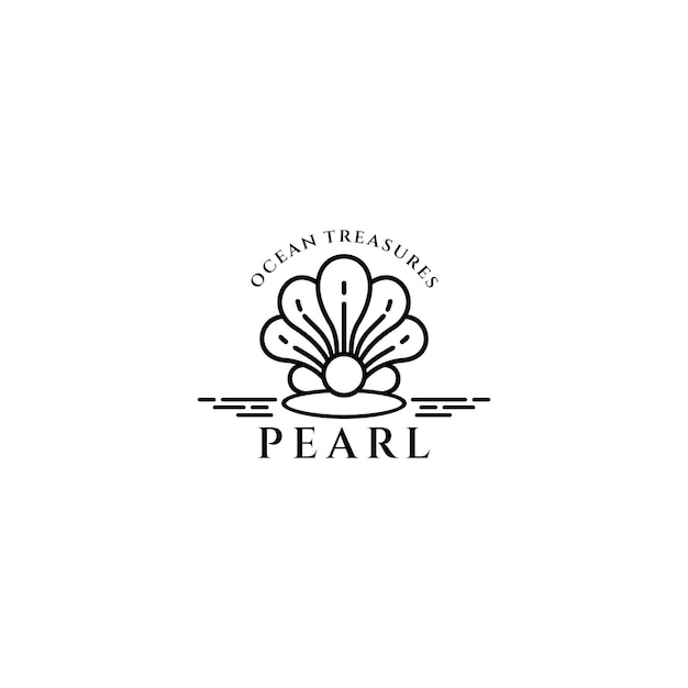 Logotipo de concha de perla con combinación de forma de sol en diseño de arte de línea
