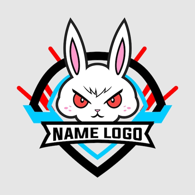 un logotipo de conejo con una cara enojada en él