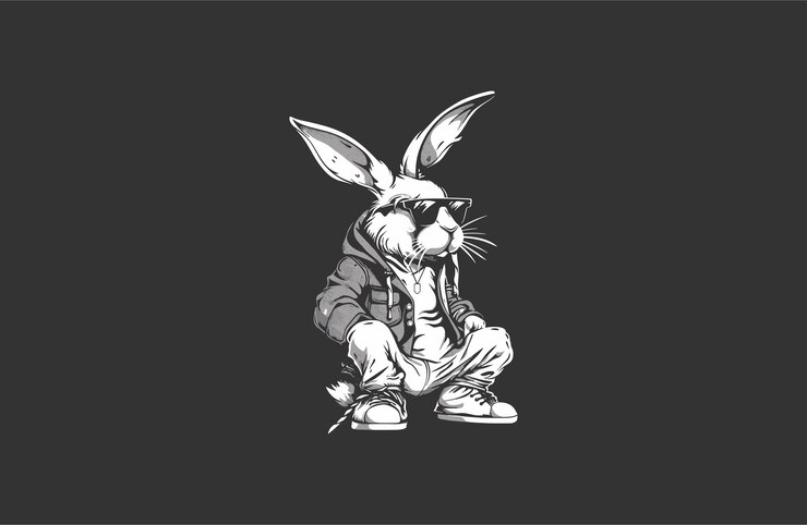 El logotipo del conejo es genial, la ilustración del icono vectorial es de estilo vintage.