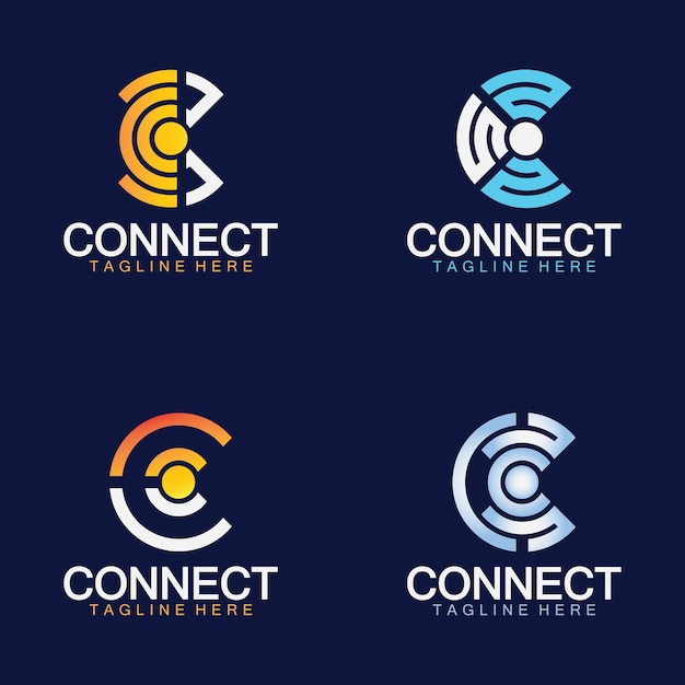 Logotipo de conexión de la letra c con ilustración vectorial del diseño de la señal