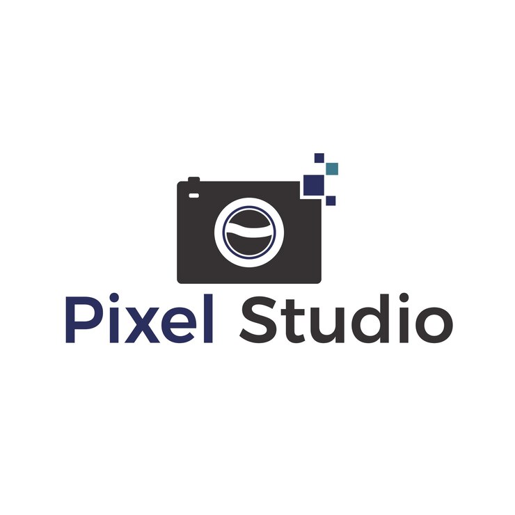 Logotipo de conjunto de cámara y fotografía de píxeles