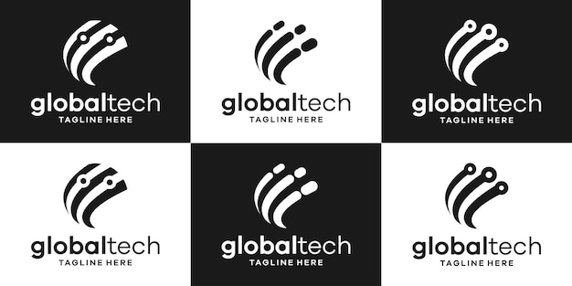 Logotipo conjunto global y tecnología icono vector ilustración