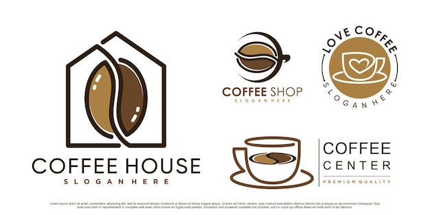 Logotipo de conjunto de iconos de café e inspiración de diseño de logotipo de cafetería con elemento creativo vector premium