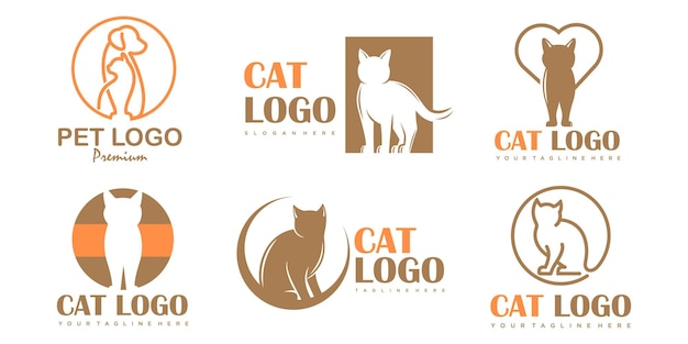 Logotipo de conjunto de iconos de cuidado de mascotas con símbolo de silueta de perro y gato para el hospital de la clínica veterinaria de la tienda