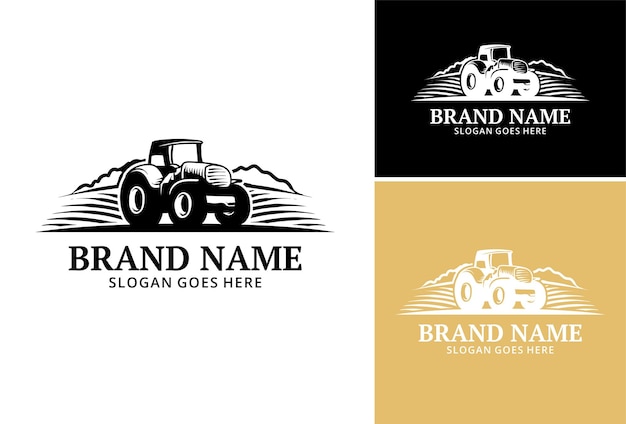 Vector logotipo del conjunto tractor vehículo industrial agrícola diseño simple minimalista en fondo blanco y negro