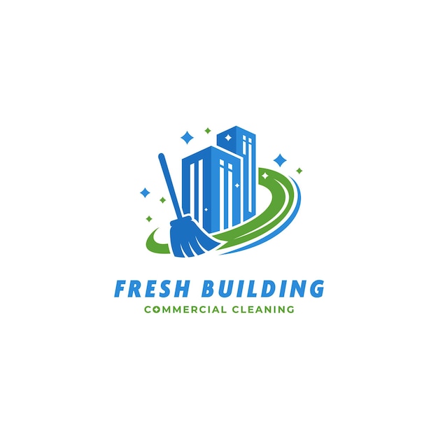 Logotipo del conserje del servicio de limpieza del edificio comercial del edificio fresco
