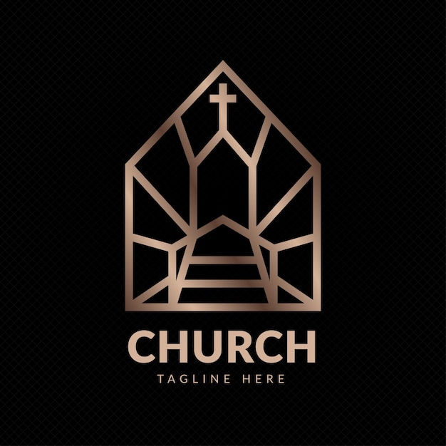 Logotipo de construcción de arte de línea abstracta minimalista y elegante de la iglesia para la comunidad cristiana y católica