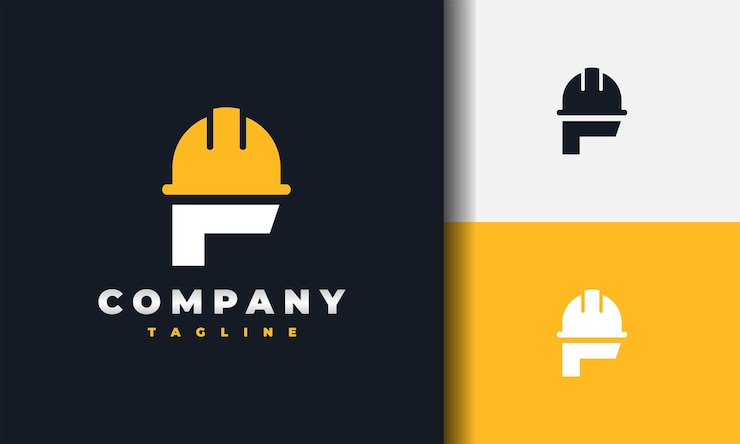 Vector logotipo de construcción del casco con la letra f
