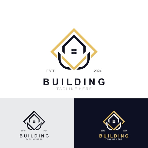 Logotipo de construcción de edificios símbolo moderno de bienes raíces para arquitectura plantilla de diseño de casas y propiedades