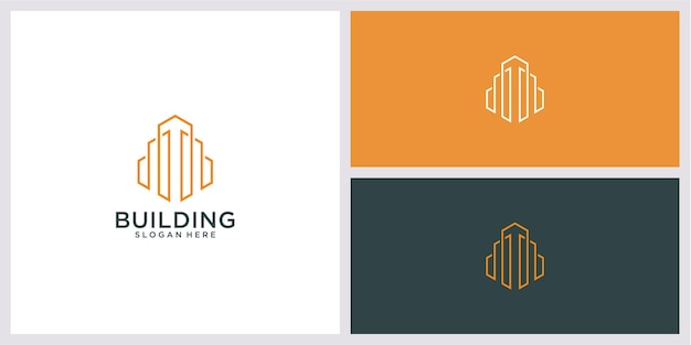 Logotipo de construcción con estilo de arte de línea único y plantilla de tarjeta de presentación