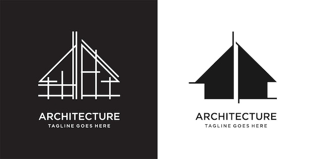 Logotipo de construcción con estilo de arte lineal edificio único Vector Premium