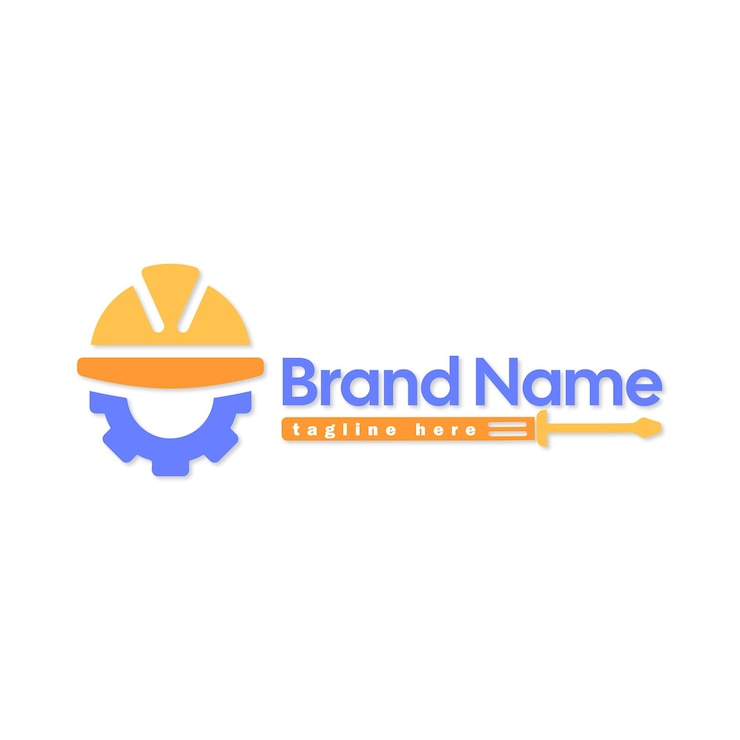 Vector logotipo de construcción en estilo de marca de palabra formado símbolo de construcción del casco