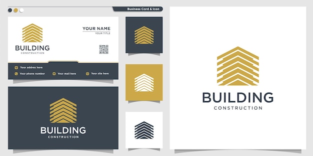 Logotipo de construcción con estilo único para plantilla de diseño de tarjeta de visita y empresa Vector Premium