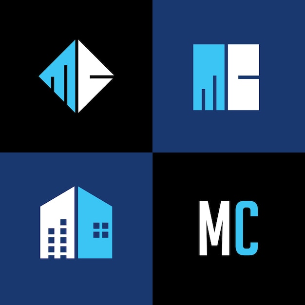 Vector logotipo de construcción de letras mc en color azul