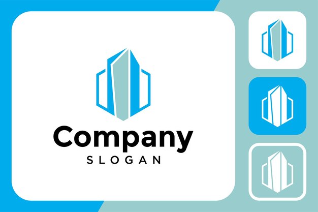 logotipo de construcción con líneas hexagonales